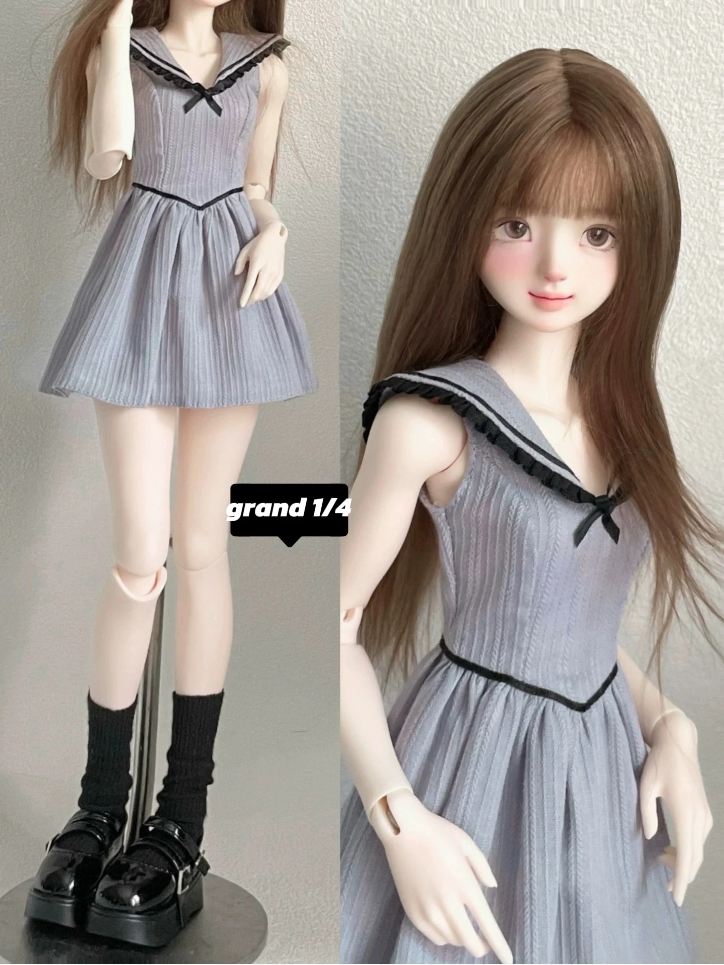 Фото Одежда для кукол BJD (1/4 BJD) Детская одежда Школьный стиль Платье без рукавов в консервативном стиле Белое платье Серо-синее платье №3