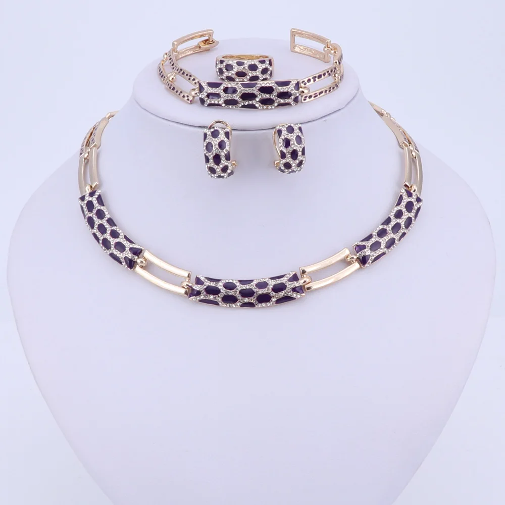 Ювелирные наборы ожерелье кольцо браслет серьги свадебные золотые цвета для