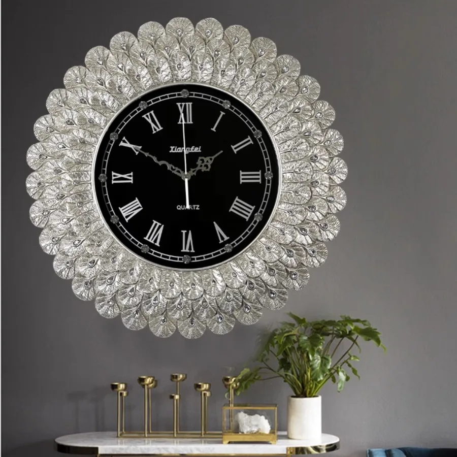 

Luxury Living Room Wall Clock Decoration Gift Unique Round Home Wall Clock Pieces Elegant Art Hands Black Reloj Pared Home Decor