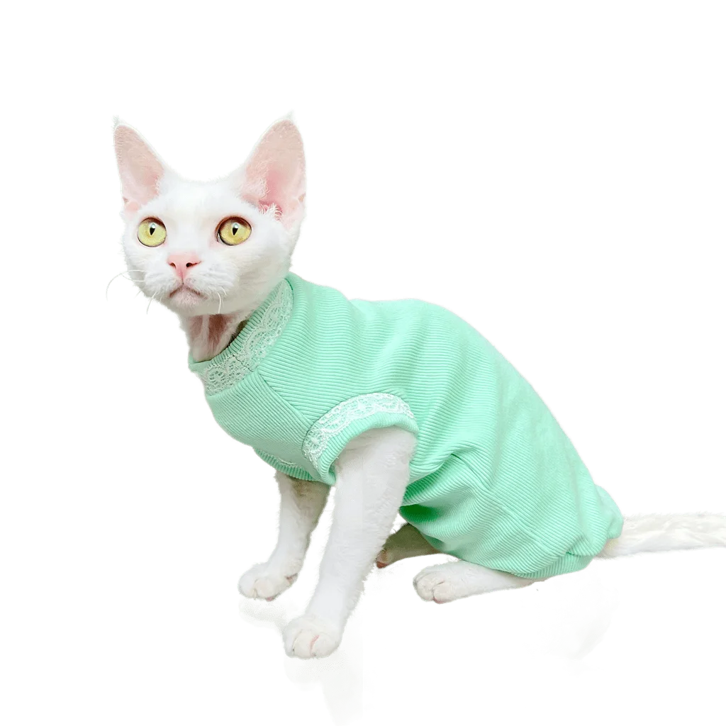 2023 Cat Sphinx Hairless Cat Spring Summer Cotton Stretchy Lace Vest Thin Kitten Clothes for Cat Devon Rex Sphyxn Conis Cat