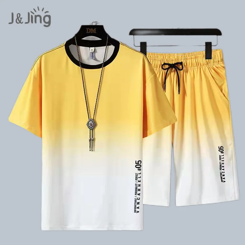 

2022 Summer Tracksuit Men Shorts Sets Short Sleeve T Shirt +Shorts Print Male Casual Set Men's Jogger Sportwear 2 Pieces Sets