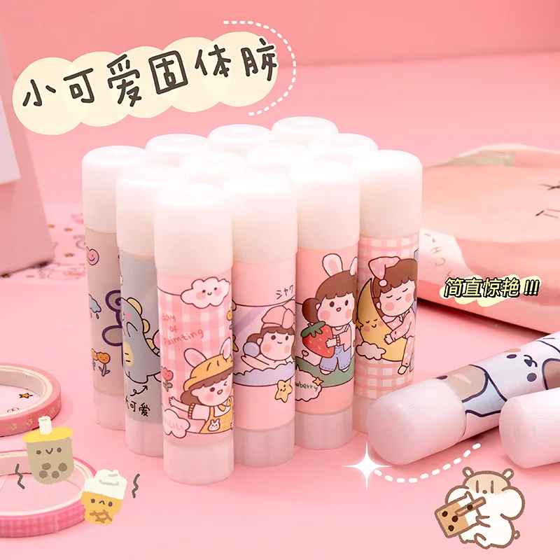 

4pcs Kawaii Cartoon High Viscosity Handmade Solid Glue Stick Strong Adhesive Student Children Cute Glue School Craft Stationery