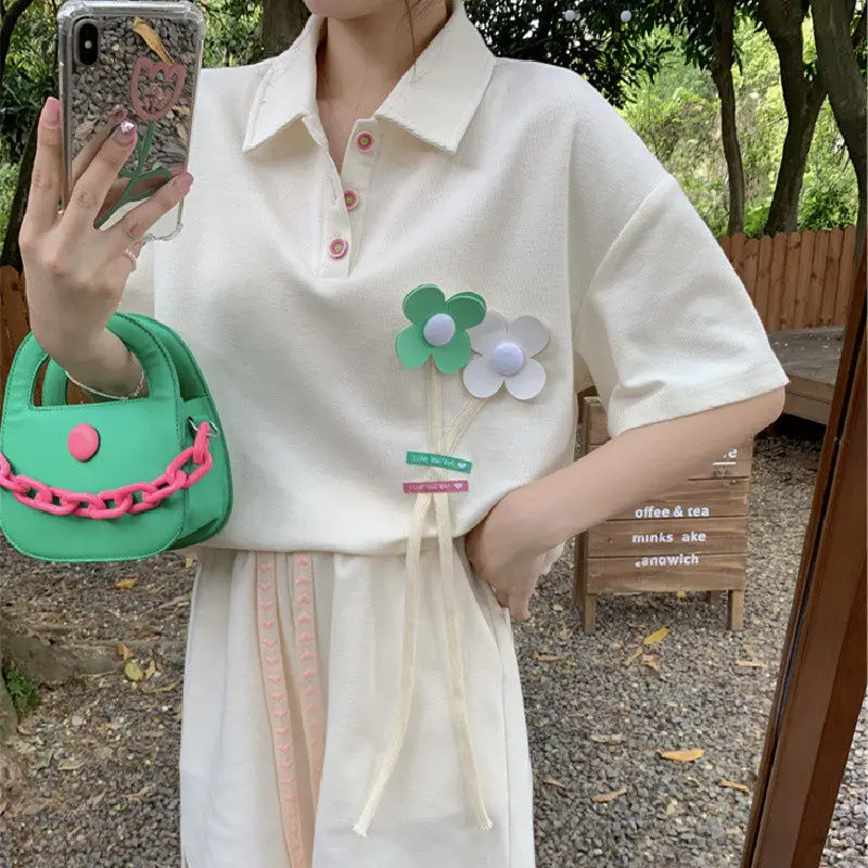 Повседневный Спортивный комплект для женщин летняя свободная футболка с