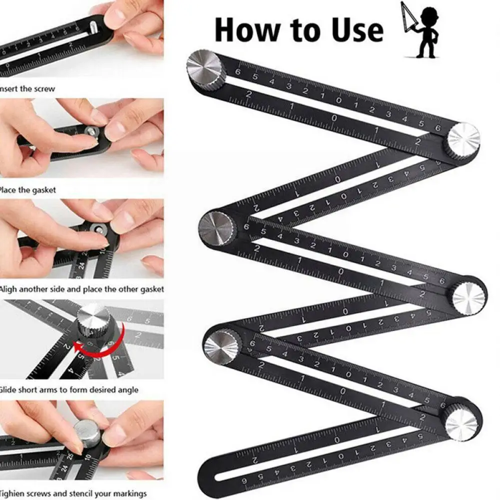 

12-side Rulers Tile Opening Locator Paving Floor Tiles Multi Universal Tools Perforation Rule Measuring Folding Angle C9u9