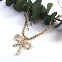 2022 bow tie stainless%c2%a0steel zircon copper pendants necklaces for women gold color necklaces jewelry bijoux femme nc188s07