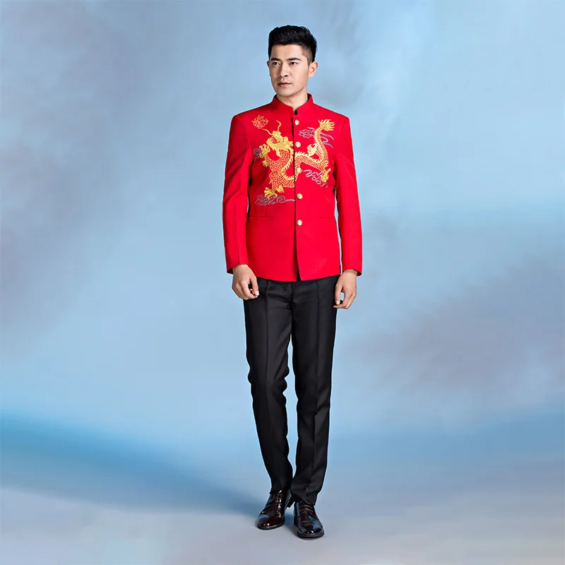 

[Пиджак + брюки] 2022 деловой Повседневный модный бутик элегантный мужской костюм с вышивкой дракона Рождество Хэллоуин Свадьба жениха