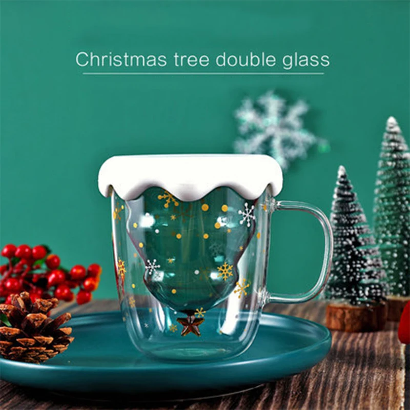 

Double-Layer Borosilicate Insulated Transparent Mugs Christmas Gift Mugs Creative Healthy Heat-Resistant Tea Juice Milk Christma