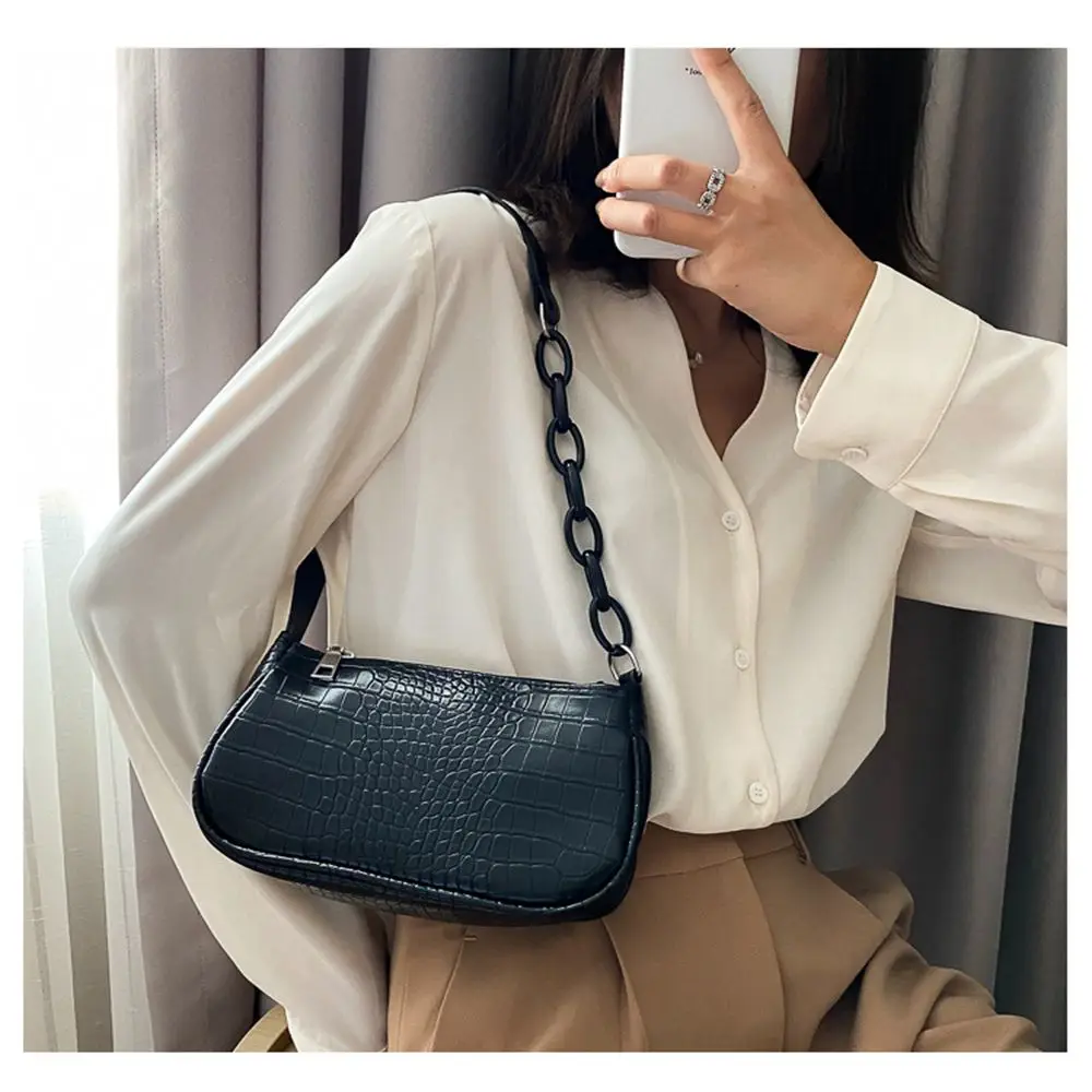 

Retro Female PU Leather Solid Color Chain Handbag Retro Casual Women Totes Shoulder Bags Fashion Exquisite Shopping Bag Underarm