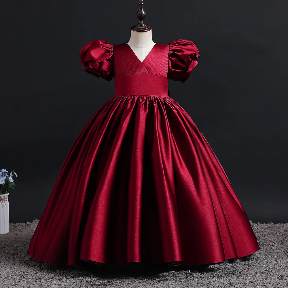 Винтажное Элегантное Атласное Платье для подружки невесты детское Цветочное