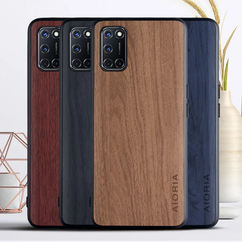 

Vintage case for OPPO A92 A72 A52 Soft TPU material with WoodLike PU leather skin 2in1 material coque fundas