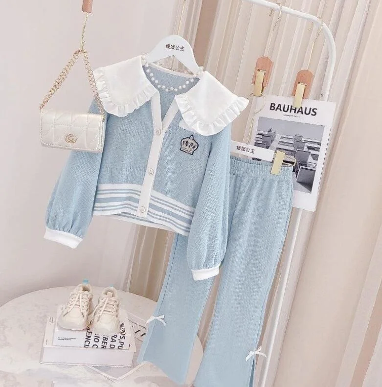 

Розничная продажа, новинка 2023, весенний корейский комплект для маленьких девочек-подростков: пальто + штаны 4-10 лет