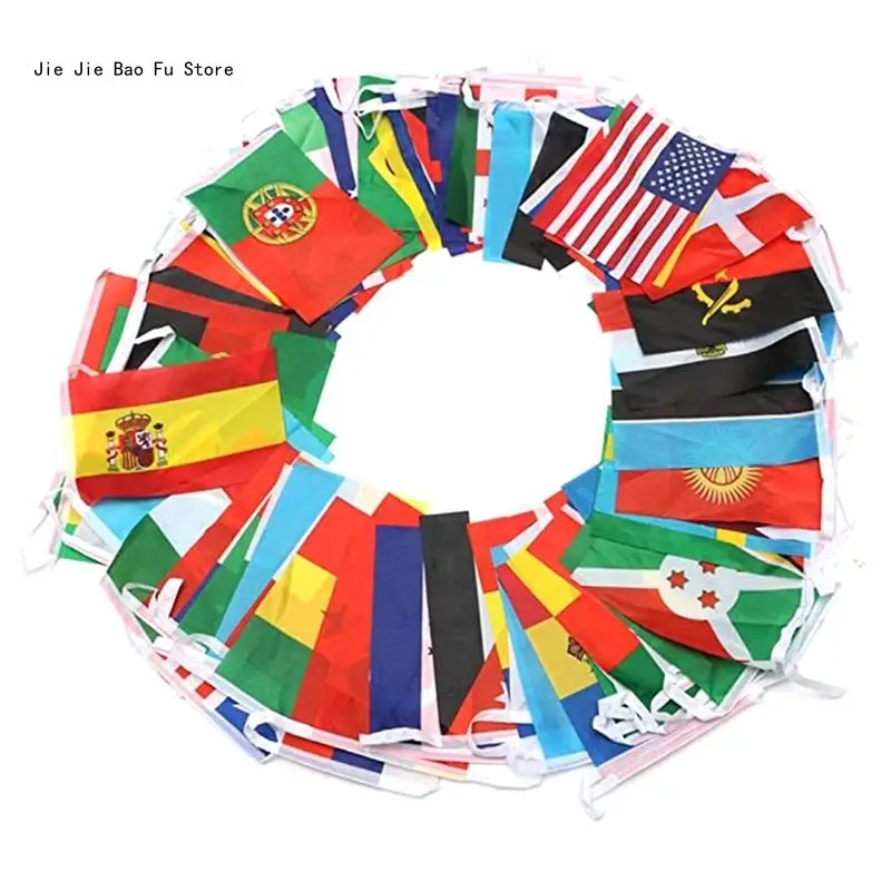 

E8BD 100 Countries String Flags International Banners Bunting Pennant Banners Decor for Grand Opening Sports Bar Party Events