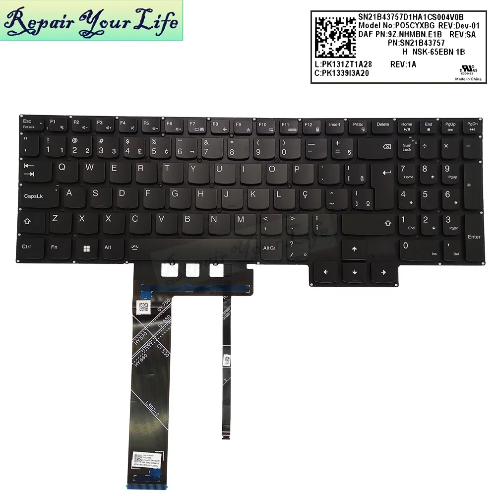 Фото PT-BR Бразилия Русская клавиатура с подсветкой для Lenovo IdeaPad Gaming 3-15IMH05 15ARH05 15ACH GY530 GY550 GY570 Белая подсветка Новая №1