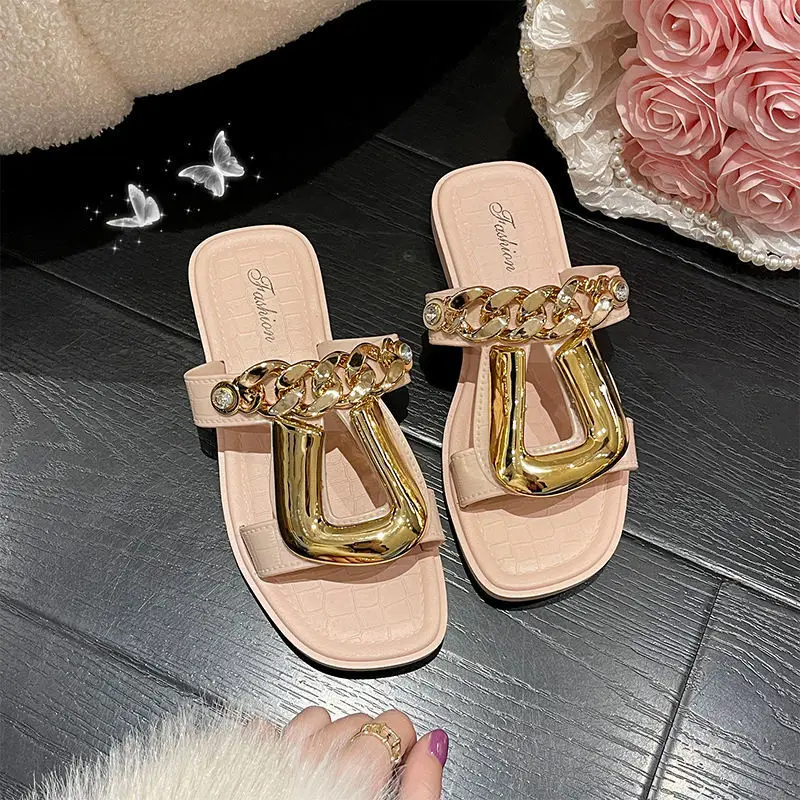 

Женские босоножки с открытым носком, женские сандалии, дышащие высококачественные сандалии на плоской подошве с цепочкой, женская уличная ...