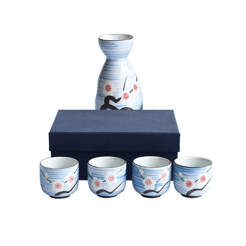 

5 шт./компл. элегантный набор фарфоровых сакэ с принтом цветка сливы, сакэ, Японская Чашка сакэ