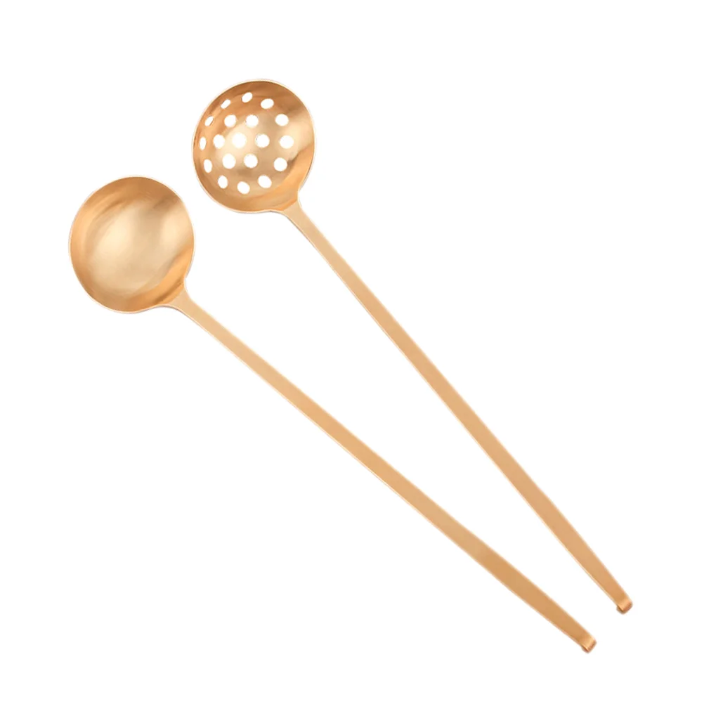 

2Pcs Practical Brass Scoops Household Soup Strainer Scoops Brass Colanders