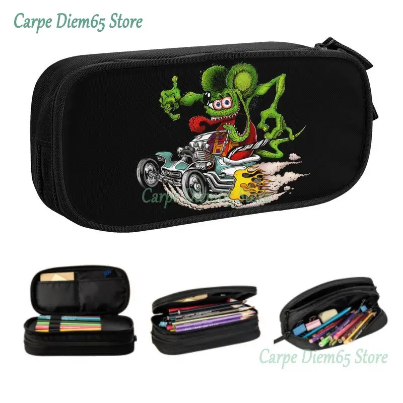 

Cute Anime Cartoon Rat Fink Pencil Cases for Boys Gilrs Custom Large Storage Pen Box Bag School Supplies