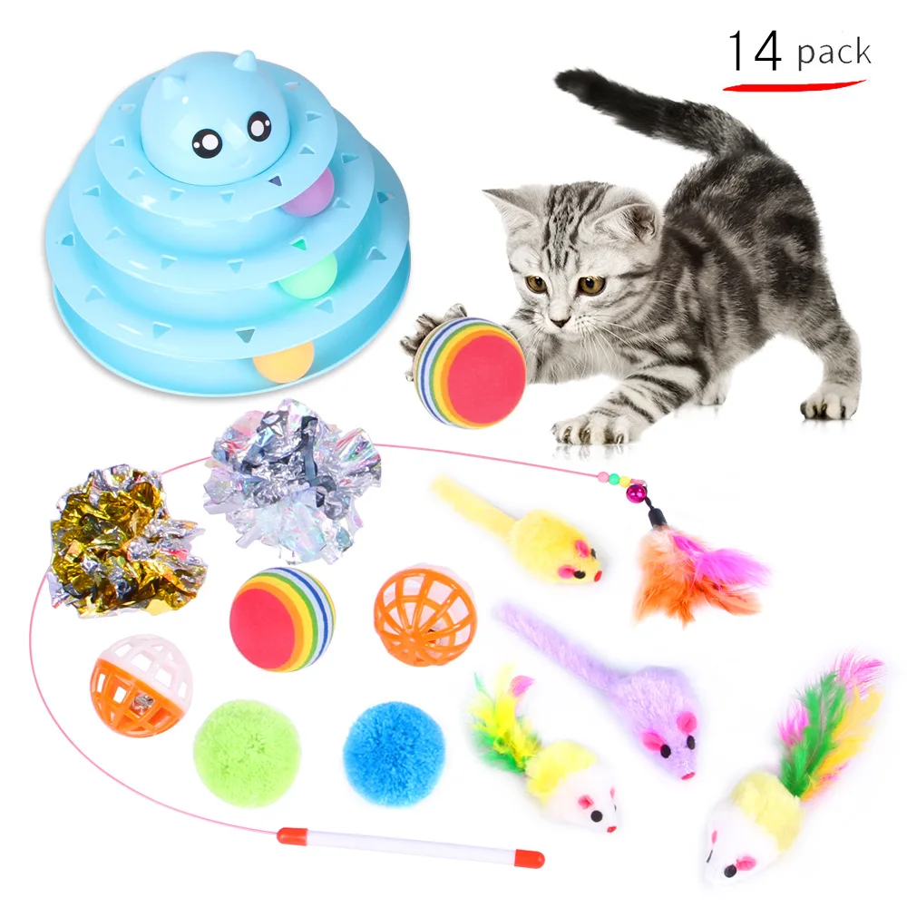 

14pcs Pet Cat Tower Toy Training Amusement Plate Kitten Tower Tracks Disc Intelligence Amusement Triple Disc Interactive Toys