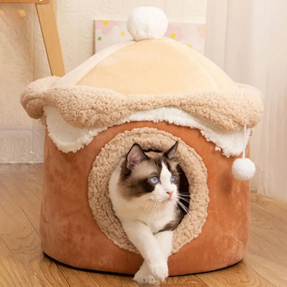 

Домик для кошек и собак, теплый зимний домик для глубокого сна, геометрическое удобное домашнее гнездо для мороженого для маленьких и средних кошек