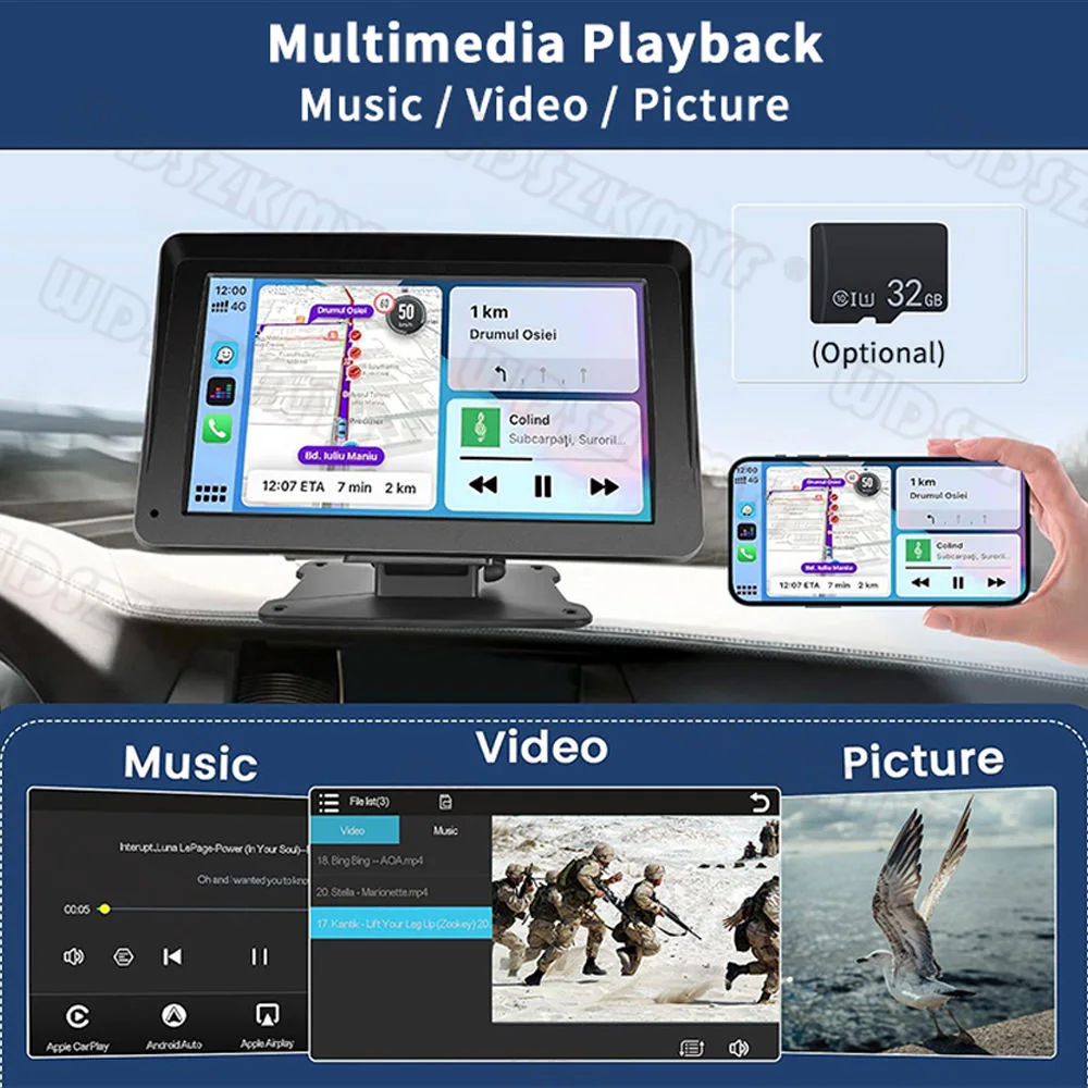 Портативный 7-дюймовый автомобильный экран для воспроизведения беспроводной