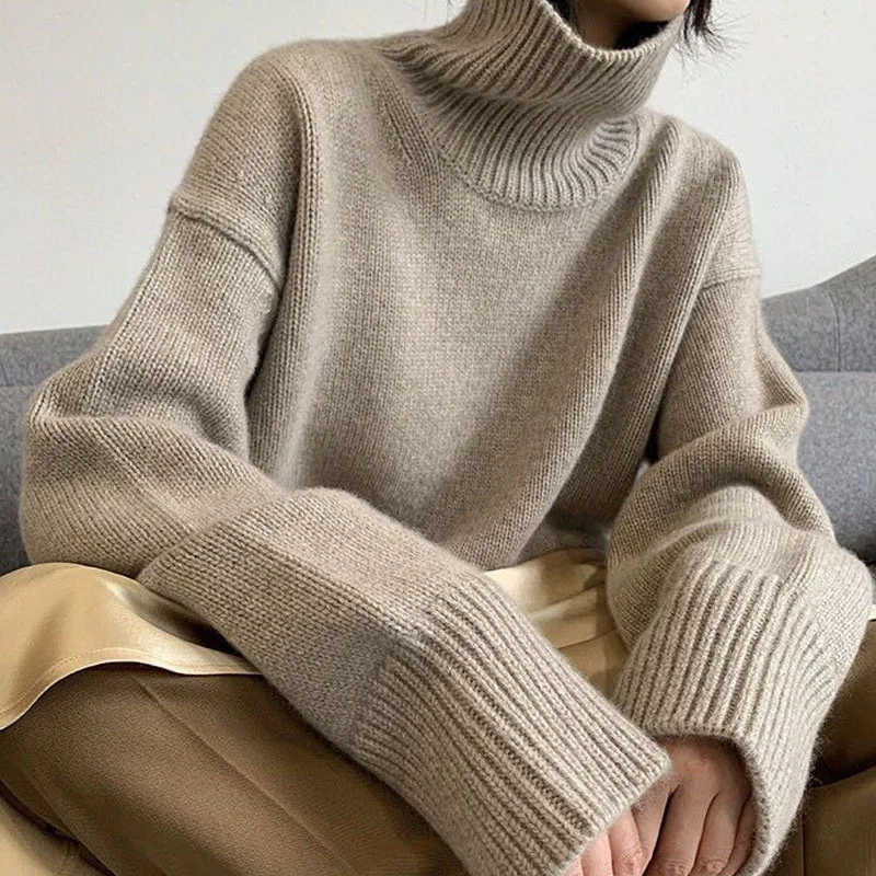 

Knitted Office-lady Sweater Women Loose Turtleneck Casual Pullover Female Winter Cashmere Sweater Tops Jumper Truien Dames 23524