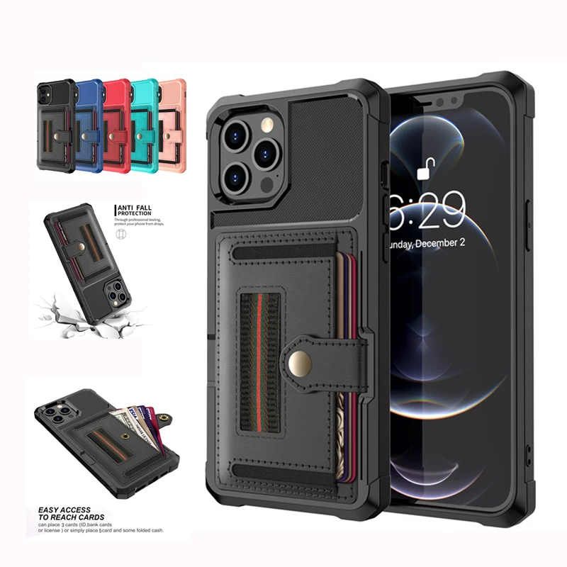 

Card Wallet Phone Case For Iphone 13 12 11 Mini Pro Max XS XR 7 8 6 Plus SE Cover Holder Flip Magnetic Armor Stand Shell Capa
