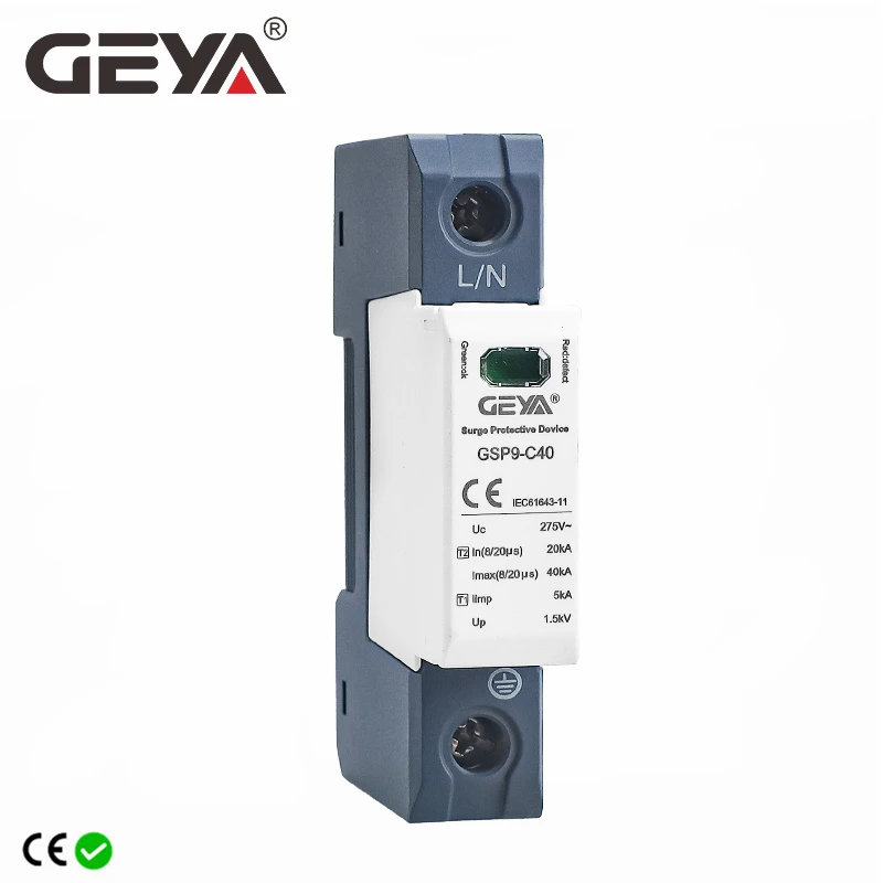 GEYA GSP9 1-полюсный стабилизатор напряжения 20KA-40KA SPD AC275V AC385V 400V 440V SPD домашний стабилизатор напряжения 1P + N Din-рейка GEYA GSP9 1-полюсный стабилизатор напряжения 20KA-40KA SPD AC275V AC385V 400V 440V SPD домашний стабилизатор напряжения 1P + N Din-рейка
