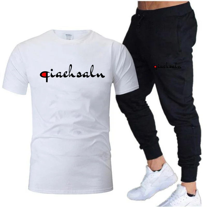 

2022 Champion Paige New Men's Summer Leisure Sets T-Shirt+Pants Two Tracksuit Male Sportswear Gym Brand Clothing Sweat Suit