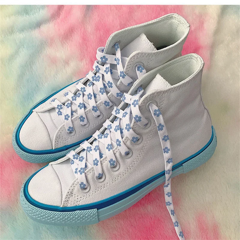 1 pair Pink Green Blue Cherry Blossom Shoelaces For Women High-Cut Low-Cut Canvas Sneakers Sports Shoe Laces