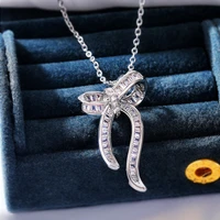 2022 new small fresh bridal jewelry exquisite ladder square copper inlaid zircon bow necklace ladies high quality clavicle chain