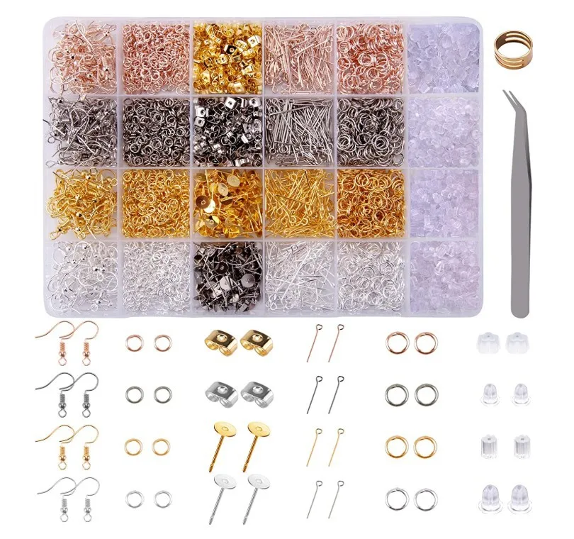 

Earring Backs Open Jump Rings Earring Posts Earring Hooks Eye Pins Tweezers for Jewelry Making Supplies Kit