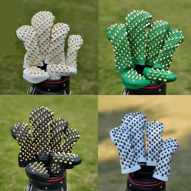 

Skull Rivets Golf Club Headcover Woods Driver Fairway Hybrid Blade Mallet Putter PU Leather Magnetic Closure Number Tag Unisex