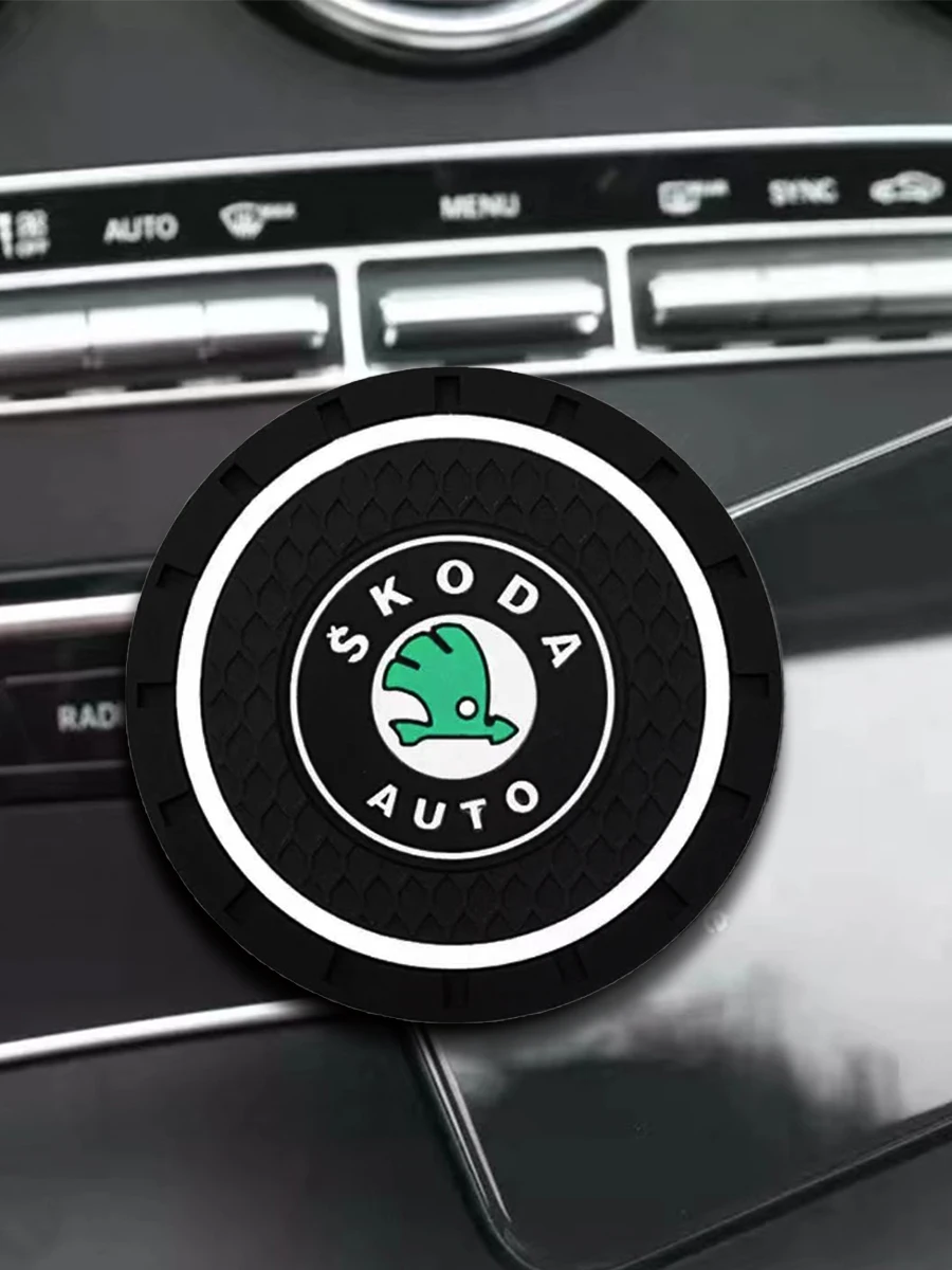 

1/2PCS Car Styling Coaster Water Cup Holder Mat Decoration For Dodge Skoda Emblem Style