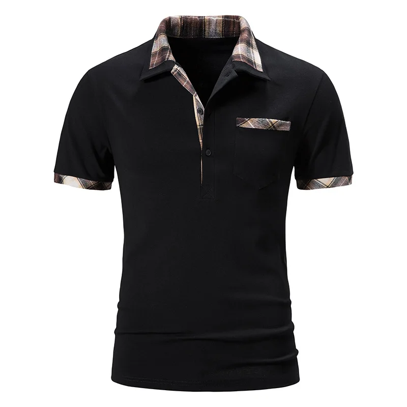 

LUCLESAM Men Summer Plaid Stitching Polo Shirt Casual Business Formal Golf Shirt Tops