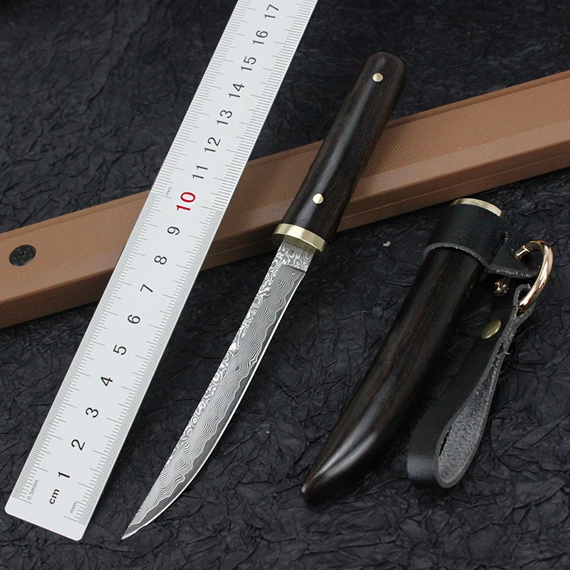 

Нож с фиксированным лезвием, прямой портативный резец из Дамасского лезвия высокой твердости для самообороны и выживания на природе, для ох...