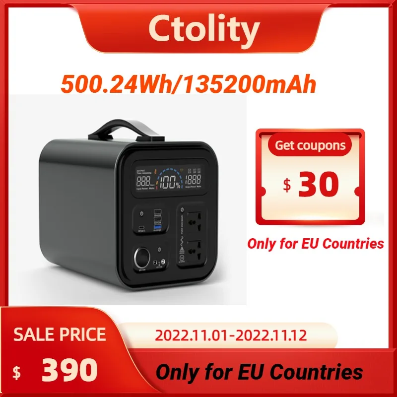 

500W Power Station Portable Electric Generator AC 220V Powerstation 18650 Cells Large Battery Bank Camping Outdoor RV Camperva