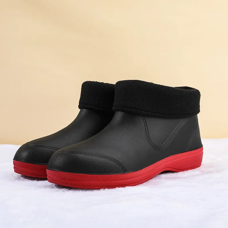 Women Non-slip Rain Shoes Female Safety Work Water Boots Waterproof Ankle Rain Boots Round Toe Warm Snow Boots