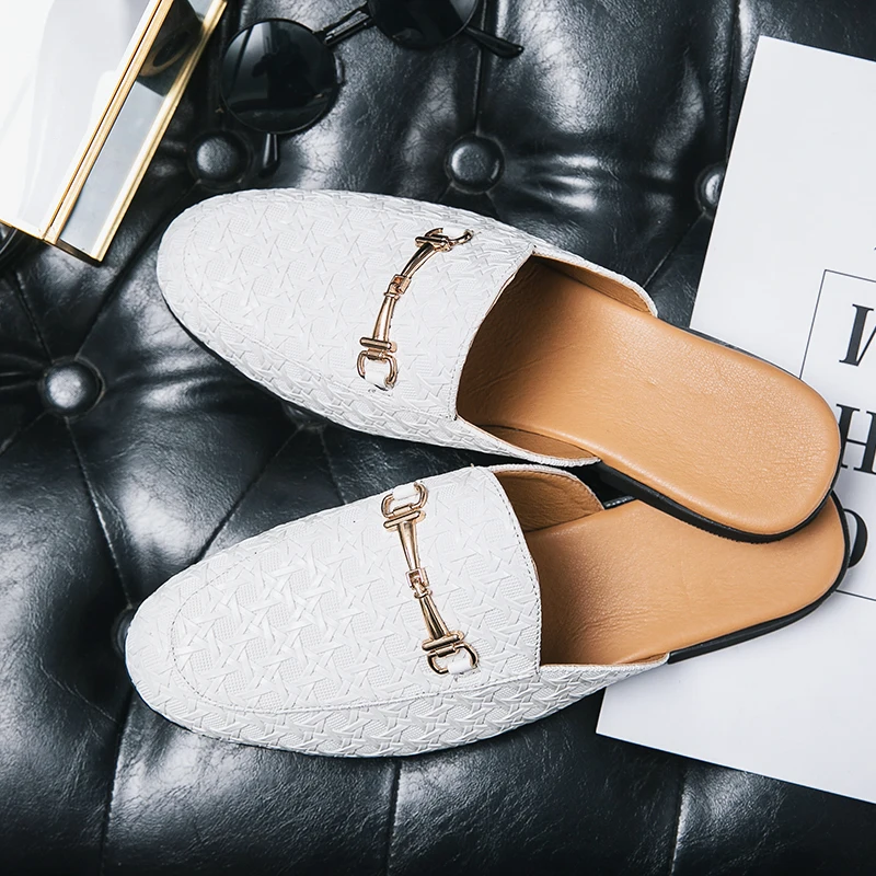 

Мужские полутапочки без застежки, черные повседневные полутапочки на плоской подошве, 2023