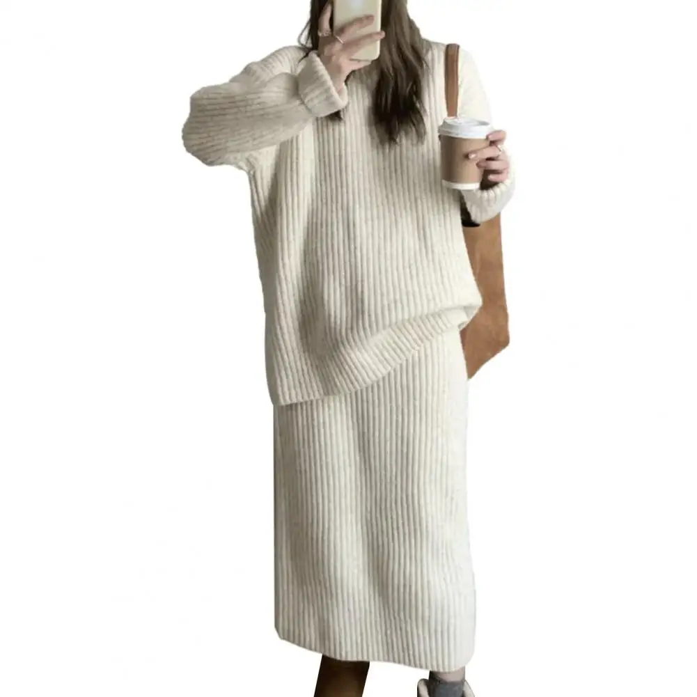 Женский костюм с юбкой макси длинным рукавом удобный зимний комплект из свитера