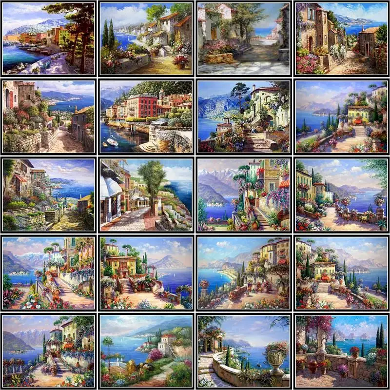 

CHENISTORY Painting By Number Seaside House Scenery Drawing On Canvas Gift Diy Pictures By Numbers Kits Handpaint Home Decor