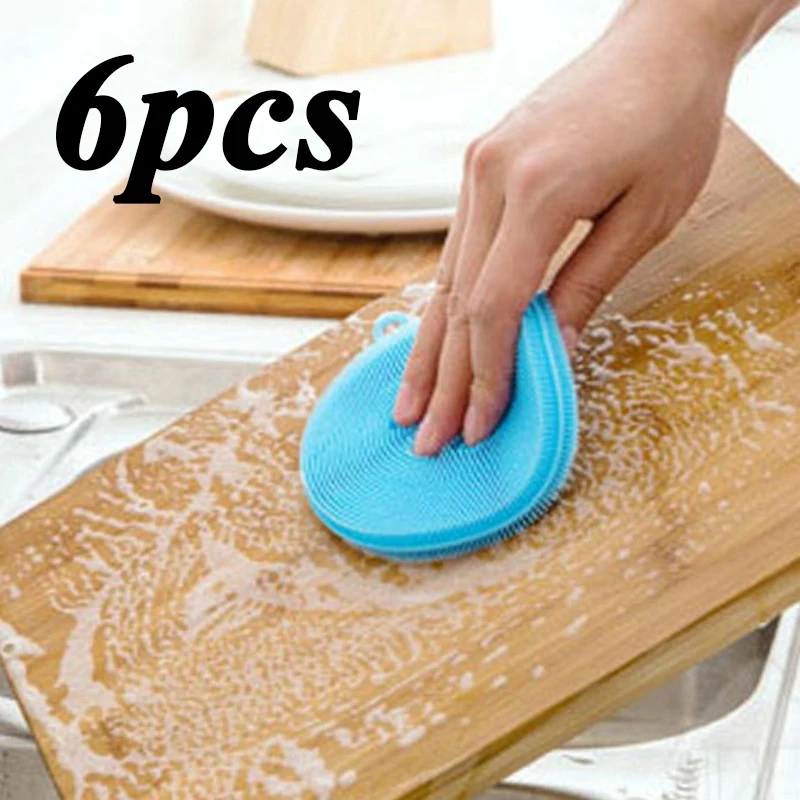 

6 шт., силиконовые губки для мытья посуды