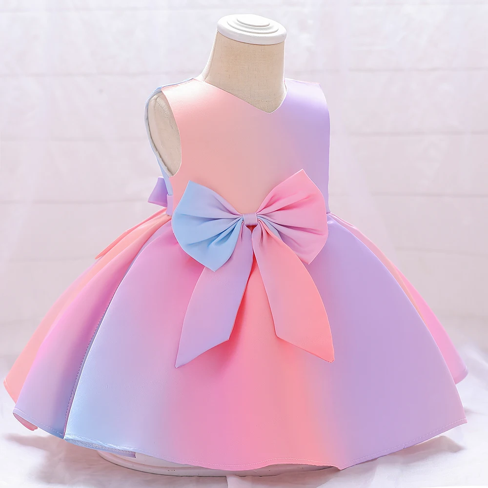 

2022 Summer Colorful Gradient Baptism Newborn 1 Year Birthday Dress For Baby Girl Party Princess Dresses Child Clothes Costumes