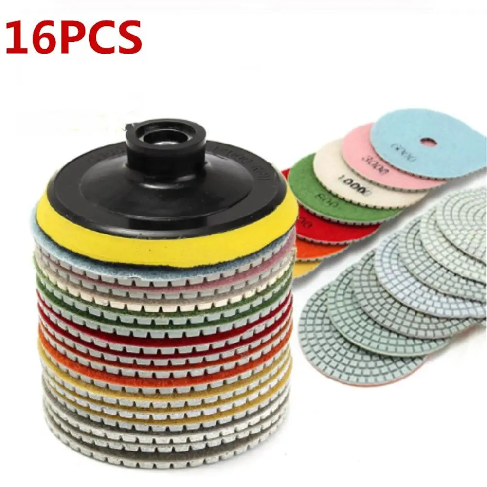 

16pcs/set Diamond Polishing Pads 4Inch 100mm Wet/Dry Polishing Backer Granite Marble Concrete Stone Grinding Discs Hand Tools