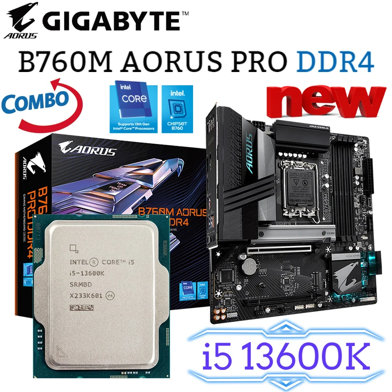 

Материнская плата Gigabyte B760M AORUS PRO DDR4 LGA 1700 + Intel Core 13th i5 13600K CPU Kit PCIe 4,0 M.2, системная плата для настольного компьютера, Новинка