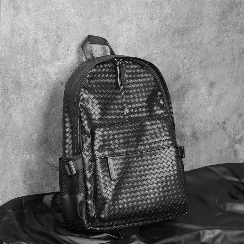 

Fashion Backpack Men Braided PU Leather Backpack Men Women Luxury Embossed Travel Back Bags Large Capacity Laptop Bag Schoolbags