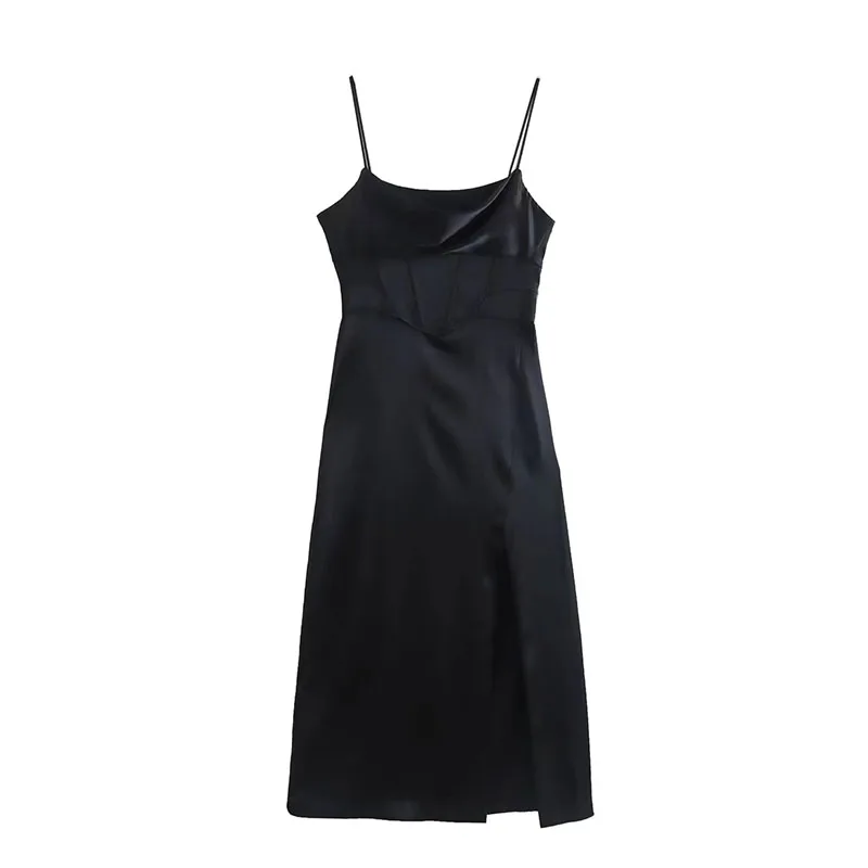 

2022 Female Clothing New Fashion Sexy Suspenders Black Long Summer Dress Silk-Satin Corset Elegant Dresses For Women