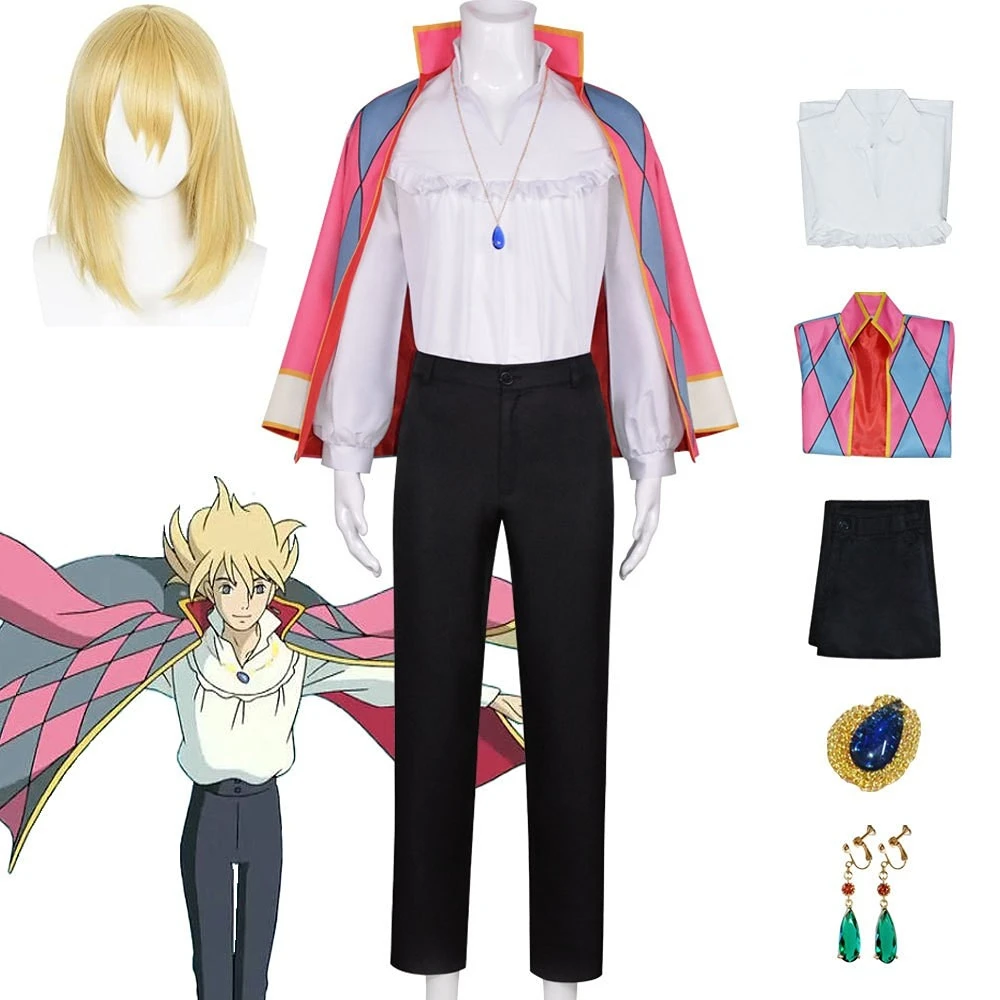 

Anime Movie Hal's Moving Castle Howl Cosplay Costume Wig Halloween Party Men Hal Props Gift Coat Shirt Pants Performance Uniform