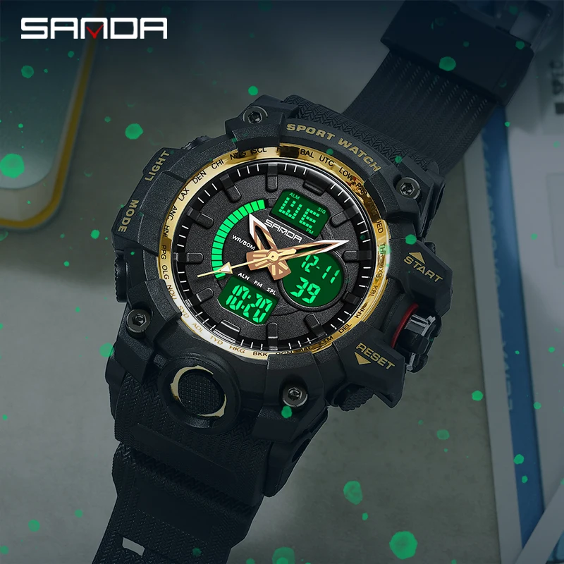 

G style Quartz Watch For Men SANDA Waterproof Watch Stopwatch LED Digital Watches Male Clock Sport Watches Men Reloj de hombre