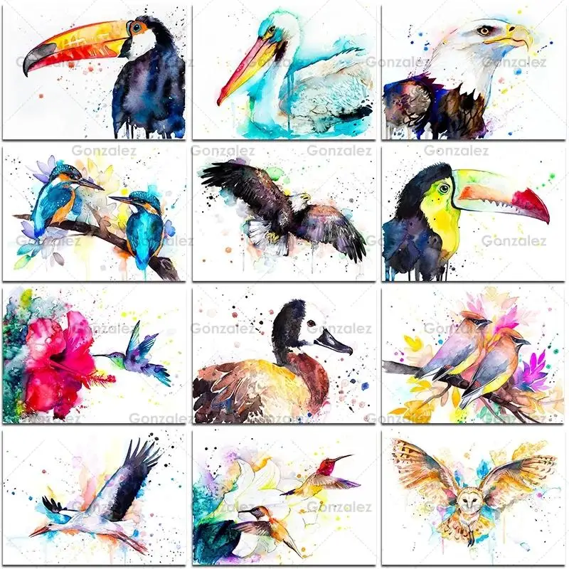 

5D Embroidery Kits Diy Bird Diamond Painting Full Drill Mosaic Art Watercolor Animals Cross Stitch Crafts Home Decoration Gifts