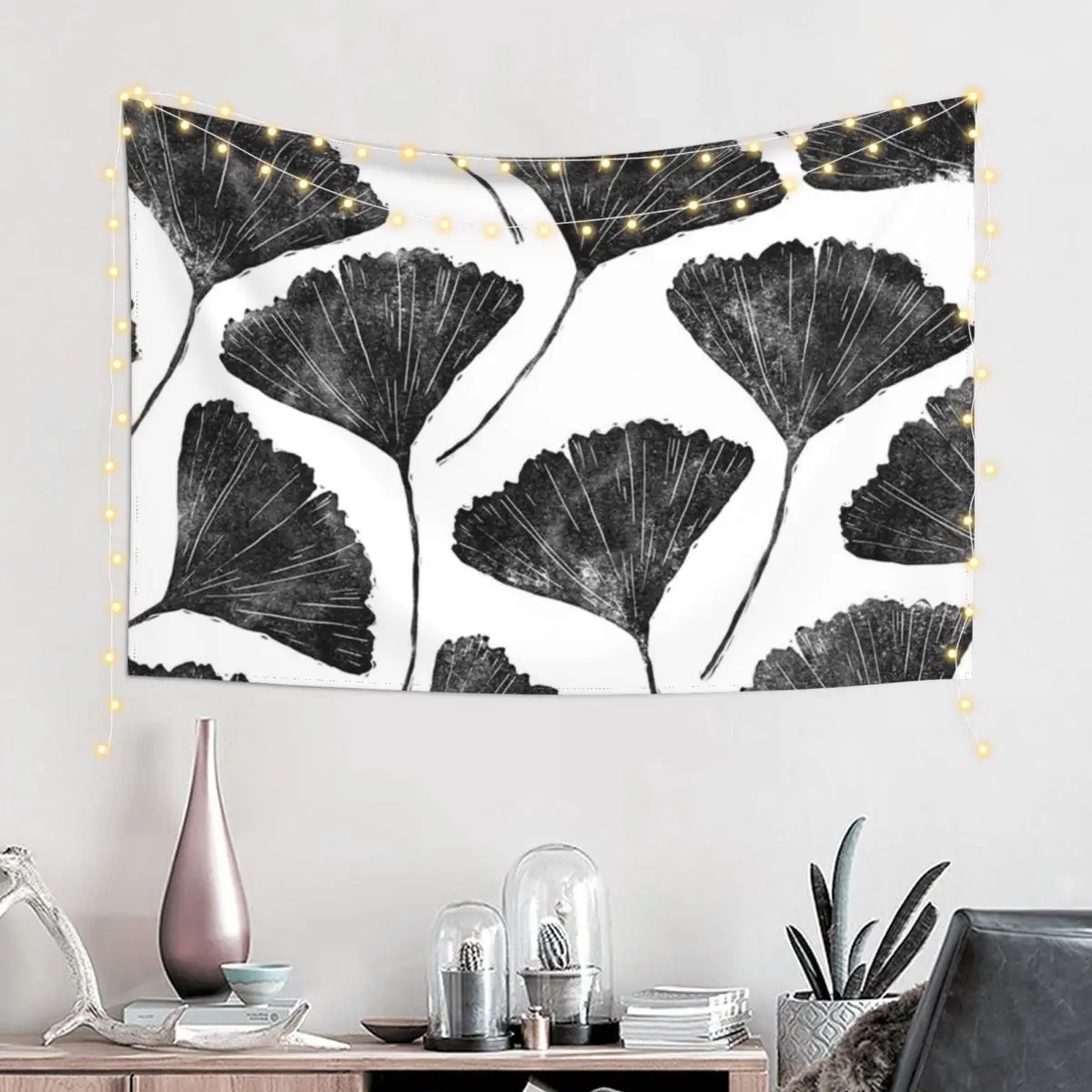 Гинкго билоба линорез узор в виде листьев гобелен декор для спальни комнаты